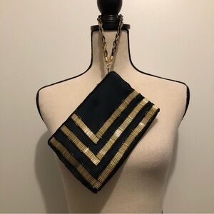 Clovis Ruffin for Genie VTG Handmade Beaded  Clutch Black Gold EUC 5x8